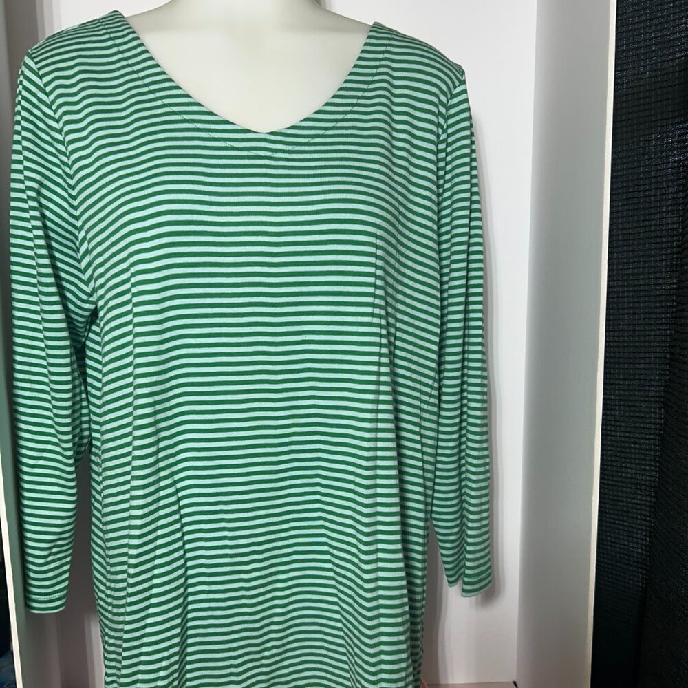 Super Soft J Jill Ladies' Kelly Green Light BlueV Neck Tee 3/4 Sleeve Size Large